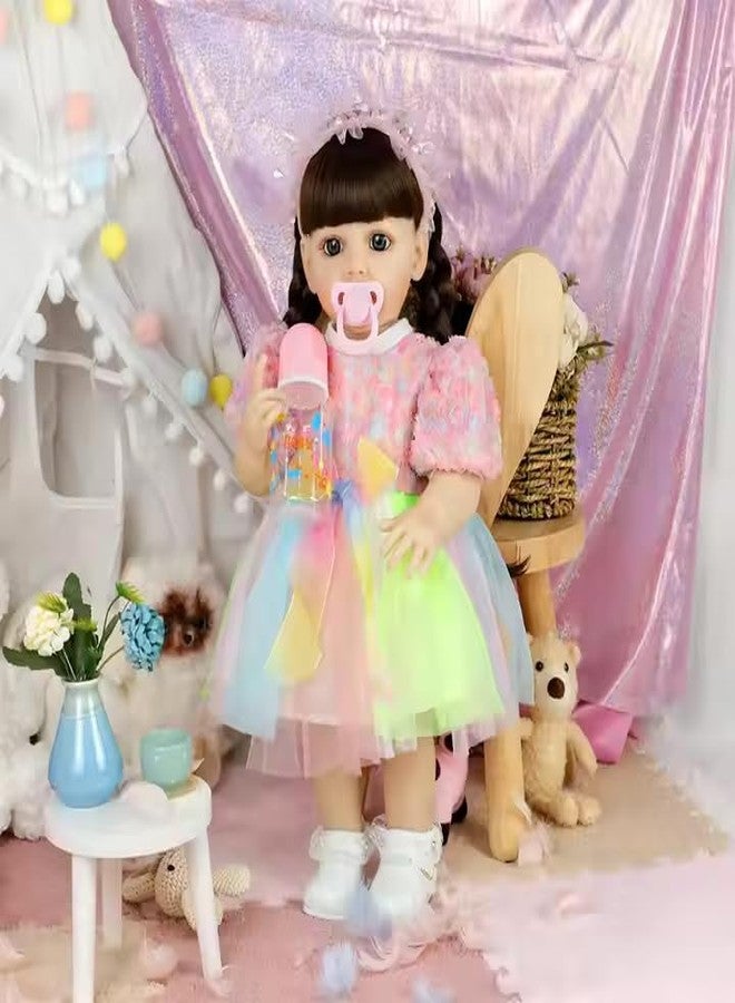 Ramokdu Reborn Baby Dolls Girl, 22" Reborn Baby Doll Full Body,Vinyl Silicone Reborn Baby Girl Doll with Long Hair, Newborn Baby Doll with Feeding Toy for Birthday Christmas (Multicolour) - Image 3